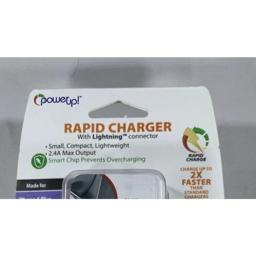 PowerUp! 2.4 Amp Rapid Charger Lightning Connector Car Charger 6 Ft Cord NEW